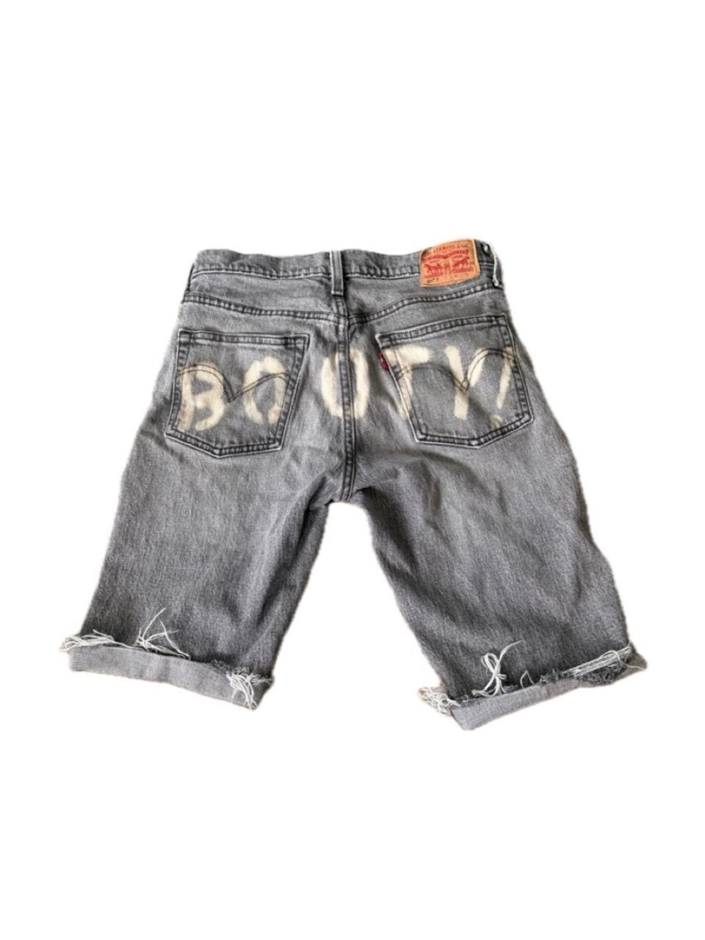 Levi's Gray Distressed Denim Jean Shorts with Bleach Lettering